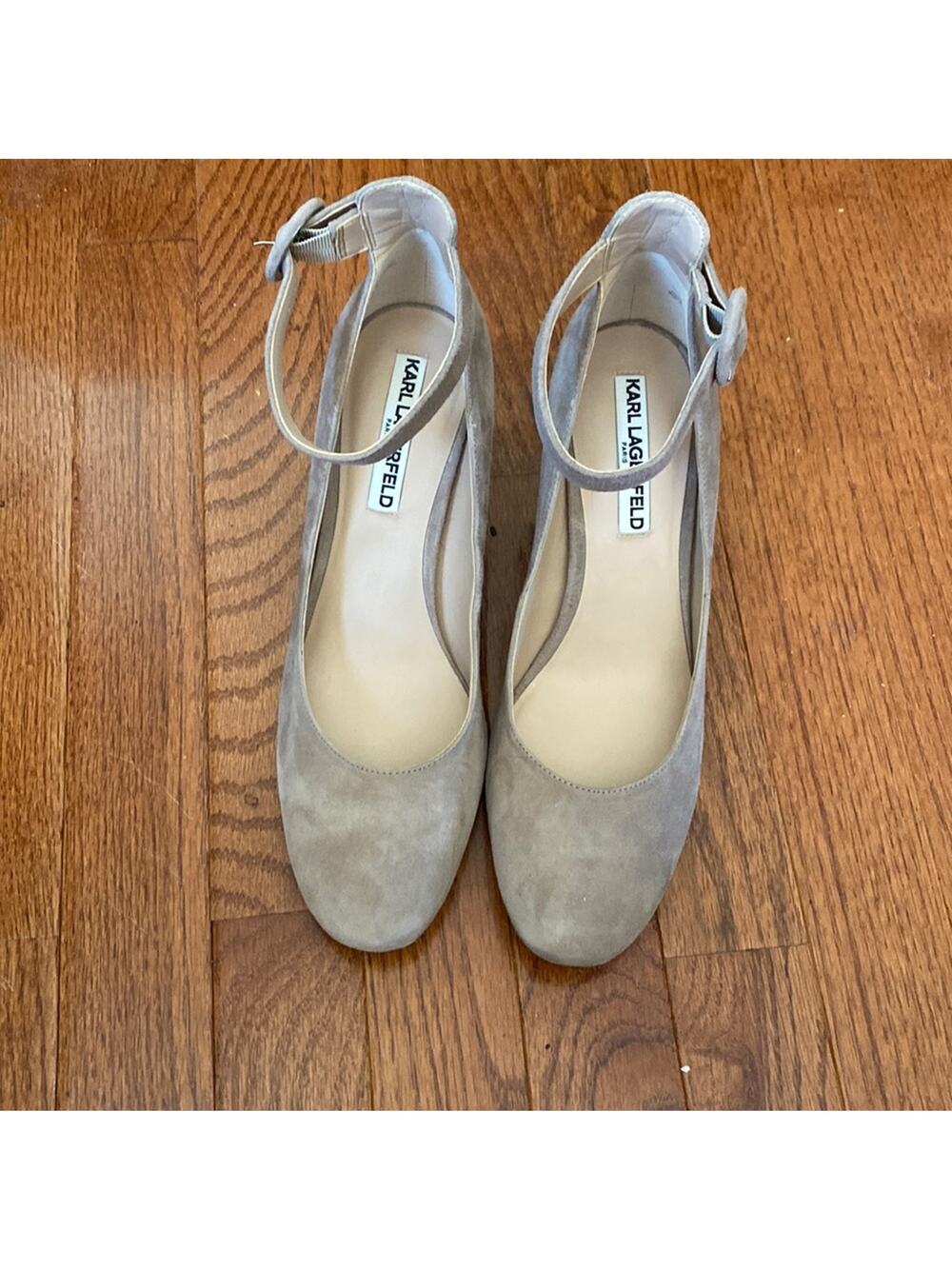 Karl Lagerfeld women’s size 8.5 beige suede Solaine rhinestone pump